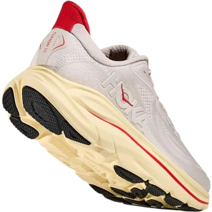 HOKA ONE ONE W Clifton 10, Damen Laufschuh mit verbesserter Dämpfung und atmungsaktivem Jacquard-Obermaterial, Stucco/Cerise, Größe 38.5 – Bild 7