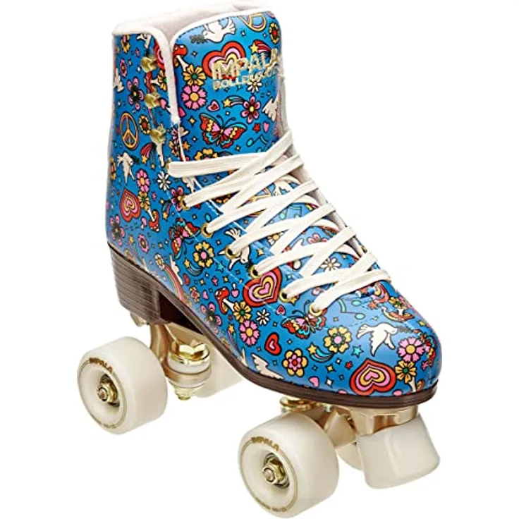 Impala Quad Skate Harmony Blue, Damen Rollschuhe (Größe 41) mit Goldbeschlägen und benutzerdefinierter Grafik, PETA-zugelassenes veganes Produkt