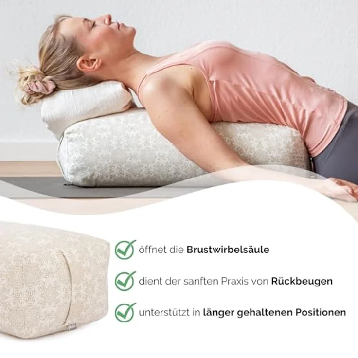 Bodhi Yoga Bolster SALAMBA Madurai | Maharaja Collection | Rechteckig | Waschbarer Bezug aus Baumwolle | Yogarolle mit Dinkelfüllung | Yoga Zubehör für Restorative Yoga und Yin Yoga | Ecru – Bild 4