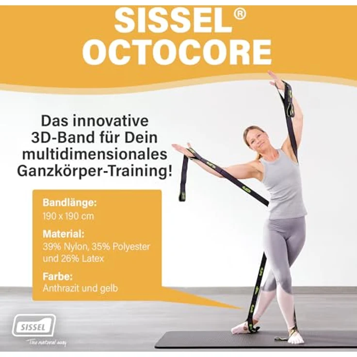 SISSEL OCTOCORE, 3D-Band für Ganzkörpertraining, flexibel für Pilates & Yoga, robustes Material, inkl. Übungsvideo, Farbe: Anthrazit/Gelb – Bild 2