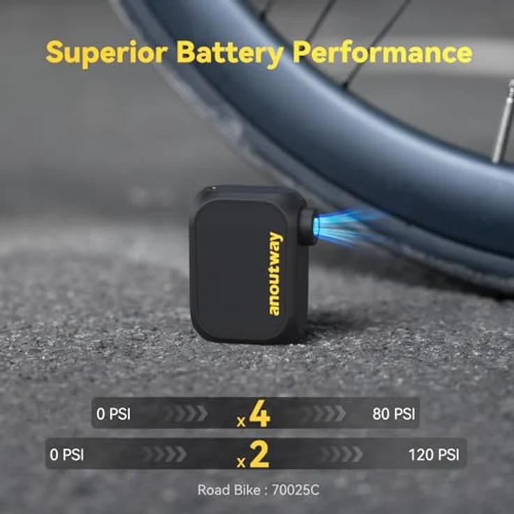 Cycplus AS210 AT1 Anoutway Mini Bike Pump, leichte und kompakte Fahrradpumpe mit 120 PSI, USB-C Schnellladung und regenresistenter Bauweise – Bild 5