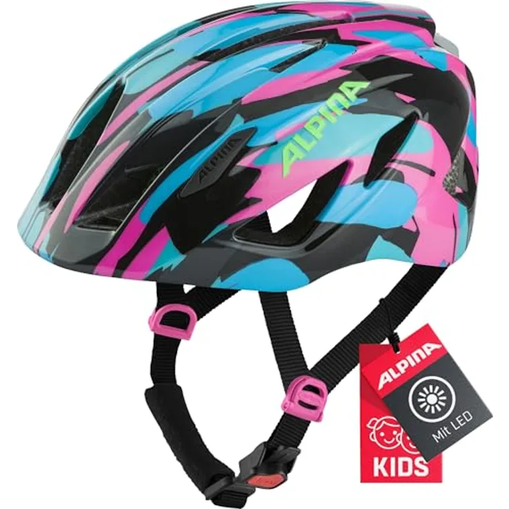 Alpina Pico Flash, Fahrradhelm für Kinder und Jugendliche mit bruchfester Inmold-Bauweise, Fliegennetz und integrierter Beleuchtung