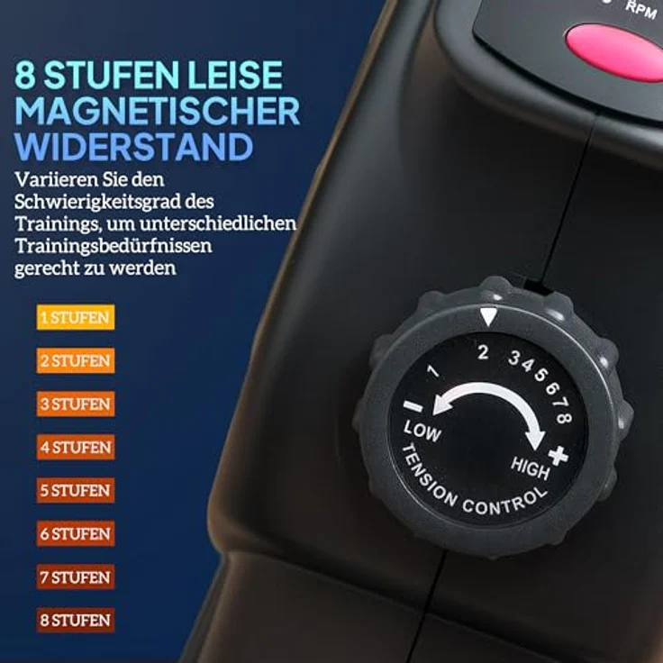 SPORTNOW Pedaltrainer, Heimtrainer mit 8 Stufen Magnetwiderstand, LCD-Display, tragbar, Schwarz – Bild 4