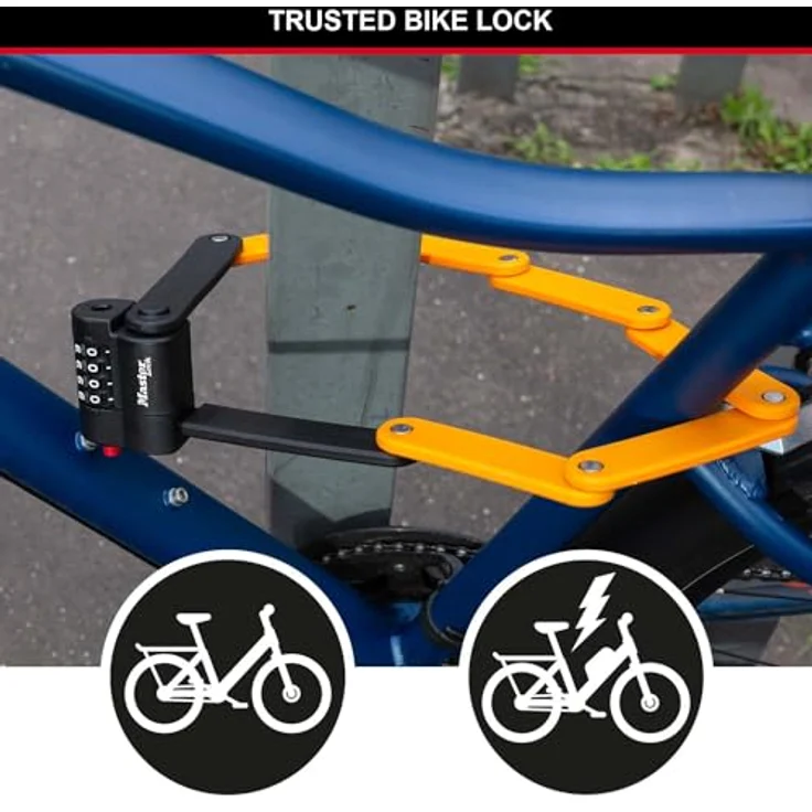 Master Lock 8336EURDPRO, Faltverschluss Veloschloss mit 4-stelligem Kombinationsschloss, 80 cm, gehärteter Stahl mit Polymerbeschichtung – Bild 2