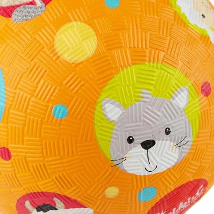 Sigikid Spielball Konfetti Farm, 12cm aus 100% Naturkautschuk, orange mit bunten Punkten und Tiermotiven für Kinder Unisex – Bild 2