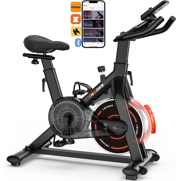 CHAOKE Heimtrainer Fahrrad mit APP, 100% Leiser Magnetwiderstand, LCD-Monitor, Rot