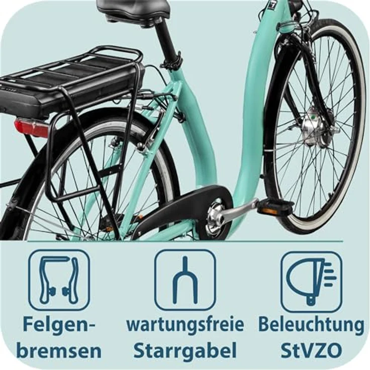 Tretwerk Linea E-Bike, 28 Zoll Tiefeinsteiger Damen Fahrrad mit 250W Nabenmotor, 95 km Reichweite, grün – Bild 7