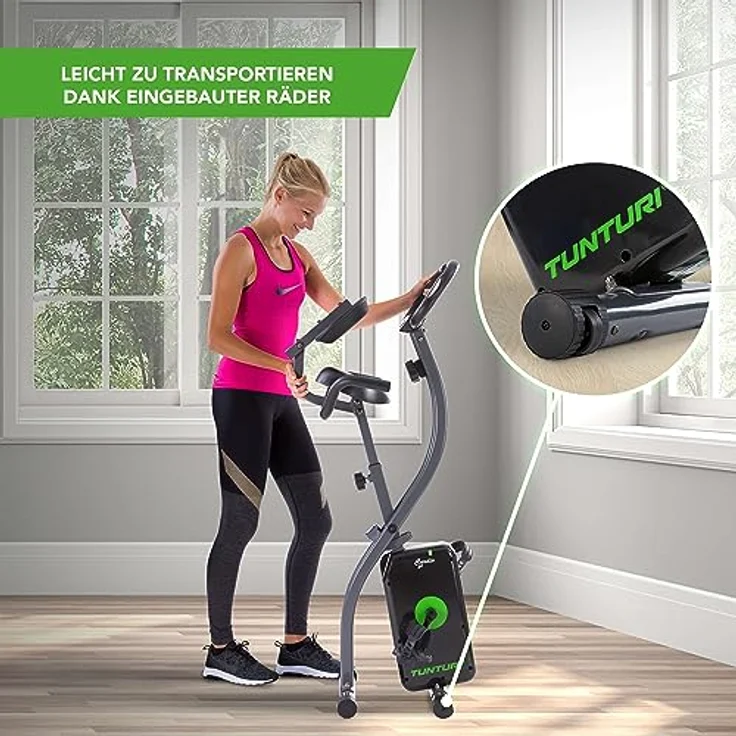 Tunturi Cardio Fit B25 X Bike Heimtrainer Fahrrad klappbar/Fitnessfahrrad/Hometrainer Fahrrad Trainer mit Rückenlehne +Tablethalterung und LCD-Bildschirmanzeige - Schwarz – Bild 3