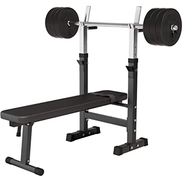 GORILLA SPORTS Hantelbank mit Ablage, Dip-Station, inkl. Hantelset 100kg, Klappbar, Schwarz/Weiß, für effizientes Krafttraining – Bild 1