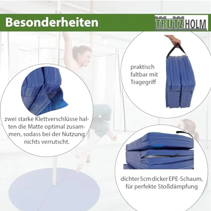 TRUTZHOLM Pole Dance Matte Ø 120 cm, faltbare Tanzstangenmatte mit EPE-Schaumkern, blau – Bild 3