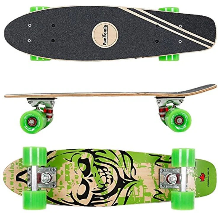 FunTomia Mini-Board Cruiser Skateboard 57cm aus 7-lagigem kanadischem Ahornholz mit ABEC-9 Kugellager, wahlweise mit oder ohne LED Rollen – Bild 1