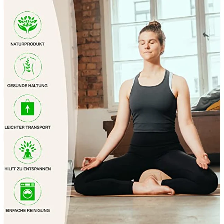 BACKLAxx® Yoga Kissen, Meditationskissen XL 35cm [30% mehr Sitzfläche], 15cm hoch mit Buchweizenfüllung, perfektes Meditation Zubehör, Yogakissen rund inkl. Videokurs - Pouf Sitzkissen Boden – Bild 2