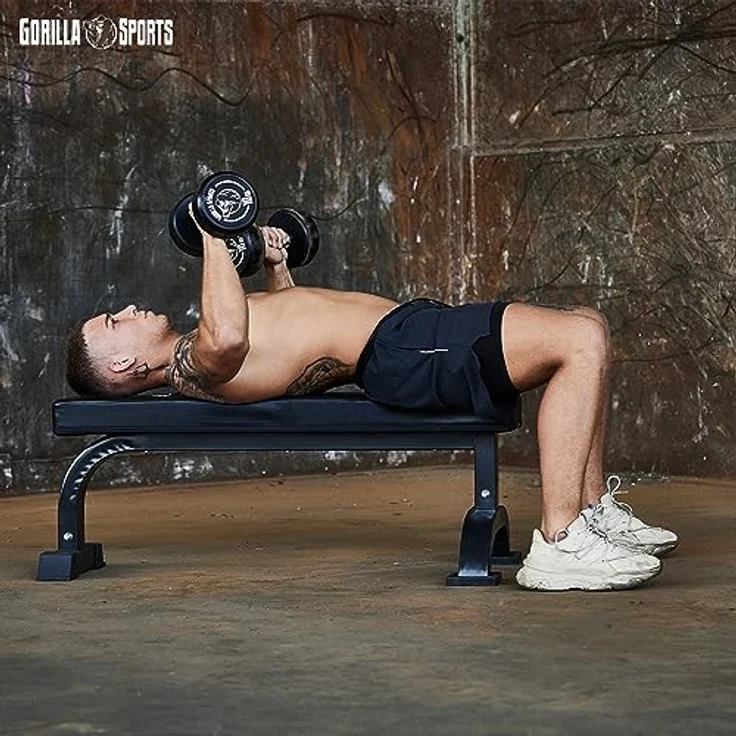 GORILLA SPORTS Hantelbank Flachbank Massiv, bis 400kg Belastbar, Stahl - Trainingsbank, Fitness, Schwarz – Bild 6