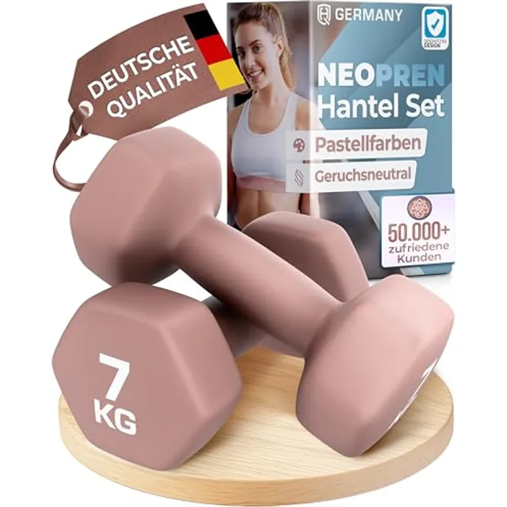 HQ Germany® Hanteln Set, 2x 7kg mit geruchsfreier Neopren-Beschichtung in Pastellfarben, ideal für Home-Workout