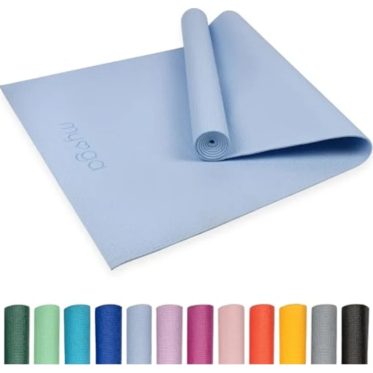 Myga Einsteiger-Yogamatte, rutschfest & leicht zu tragen, 4 mm Dicke, ideal für Yoga, Pilates & Meditation, 173 cm x 61 cm, himmelblau – Bild 1