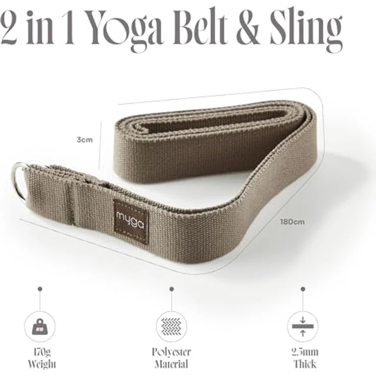 Myga 2-in-1 Yoga Gurt, verstellbar zum Dehnen und Verbessern der Flexibilität, mit D-Ring, 180 cm, in erdigen Farben – Bild 2