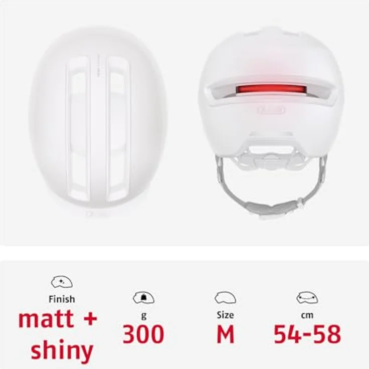 ABUS Urban Helm HUD-Y, Fahrradhelm mit aufladbarem LED-Rücklicht & Magnetverschluss, pure white, Größe M – Bild 3