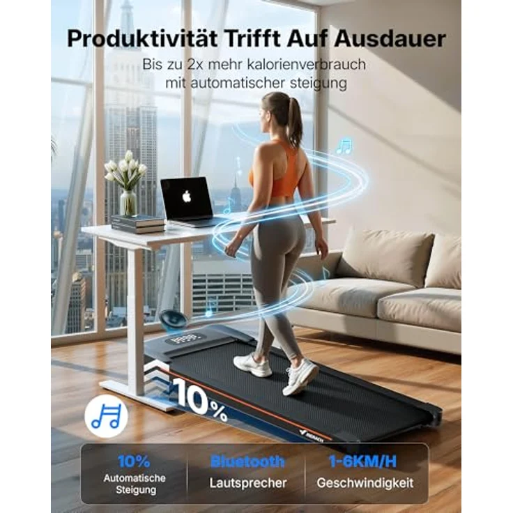 MERACH Walking Pad, Laufband mit Bluetooth-Lautsprecher, 10% automatische Steigung, max. 159KG, 3.0PS leiser Motor, ideal für Büro und Zuhause, Fernbedienung – Bild 2