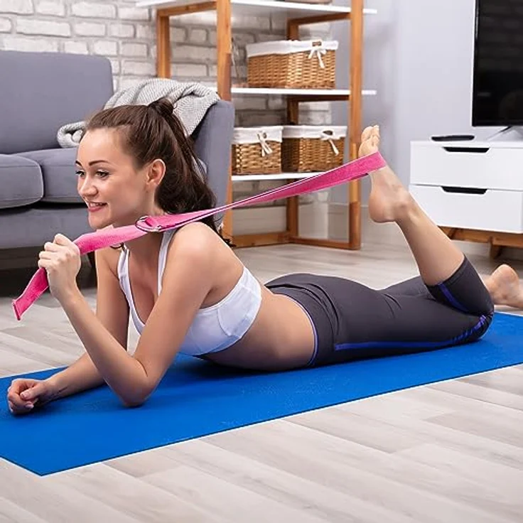 Relaxdays Yogagurt 2er Set, Dehnungshilfe, 250 x 3,8 cm, Yogaband für Anfänger und Fortgeschrittene, Baumwolle, pink – Bild 3