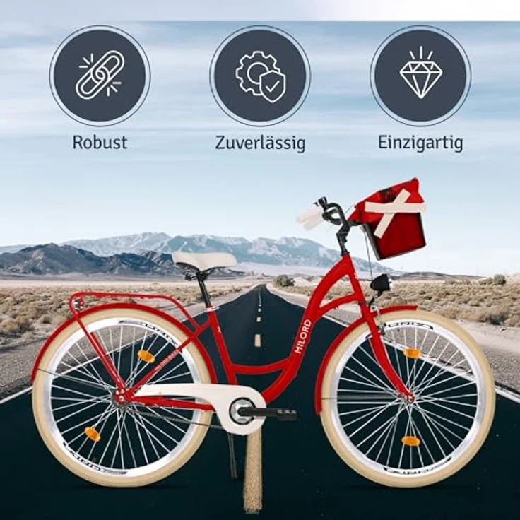 Milordbikes City-Fahrrad, Rot, 46 cm, leichtes Metall-Citybike mit Aluminiumfelgen und hinterem Träger für Freizeit und Fitness – Bild 5