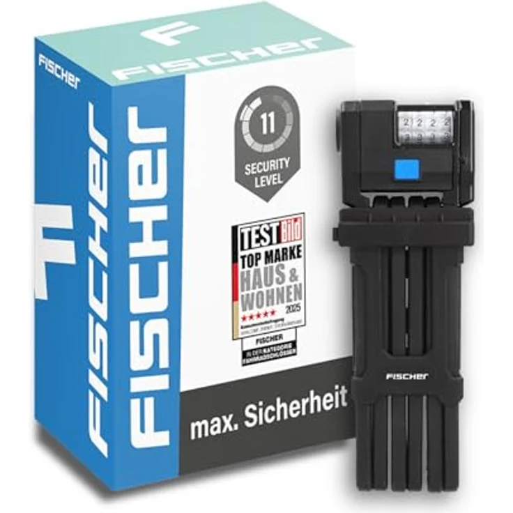 Fischer Fahrrad-Faltschloss PROTEC PLUS+ FN110, extra langes Faltschloss mit beleuchteten 4-fach Zahlenwalzen, 10.000 Kombinationsmöglichkeiten, Soft-Material Überzug, geeignet zum Abschließen von 2 Fahrrädern – Bild 2