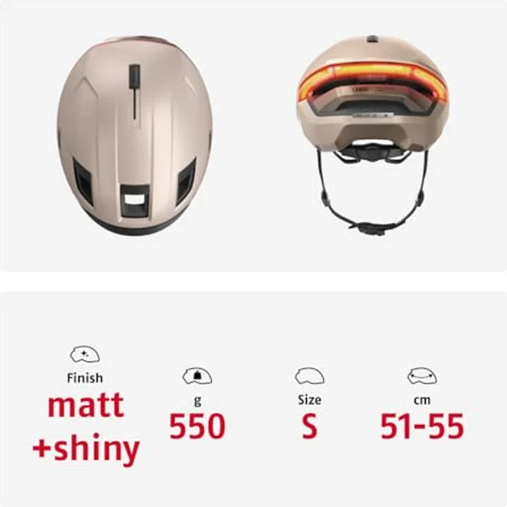 ABUS HYP-E Fahrradhelm, Helm mit Frontlicht, Rücklicht und Blinklicht für E-Bike und S-Pedelec, Größe S, Beige – Bild 5