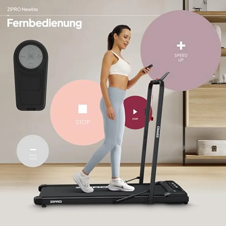ZIPRO Newlite Laufband Klappbar, Walking Pad, 2 Trainingsmodi, bis 10 km/h, Hohe Stabilität 110 kg, Easy Walk Dämpfung, Leiser Motor, LED-Display – Bild 5