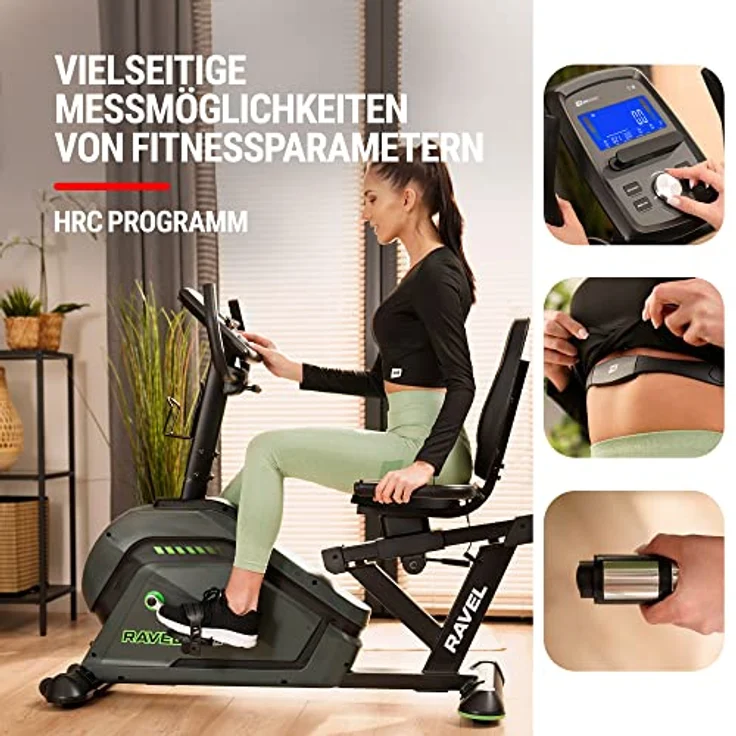 HS HOP-SPORT Liegeergometer HS-120L Ravel - Liegefahrrad Heimtrainer mit 12 Trainingsprogrammen, Bluetooth & App Steuerung, LCD-Display und ergonomischem Sitz, Schwarz – Bild 2