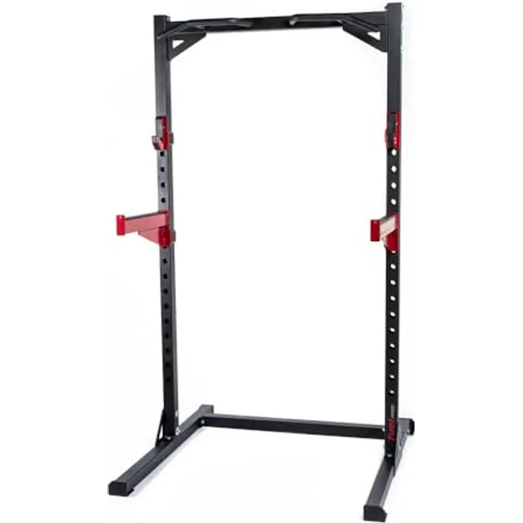 Fuel Fitness Half Cage HR300 Verstellbarer Kniebeugeständer mit Sicherheitsablagen, Squat Rack mit Langhantelständer, Kniebeugeständer mit Klimmzugstange, bis 272kg belastbar, schwarz