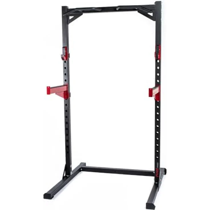Fuel Fitness Half Cage HR300 Verstellbarer Kniebeugeständer mit Sicherheitsablagen, Squat Rack mit Langhantelständer, Kniebeugeständer mit Klimmzugstange, bis 272kg belastbar, schwarz – Bild 1