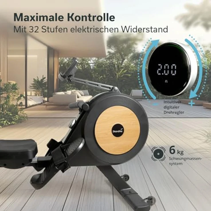 Skandika selbstgenerierendes Rudergerät Njord P6-G | 32 elektrische Widerstandsstufen, Kinomap App kompatibel, für zuhause – Bild 3