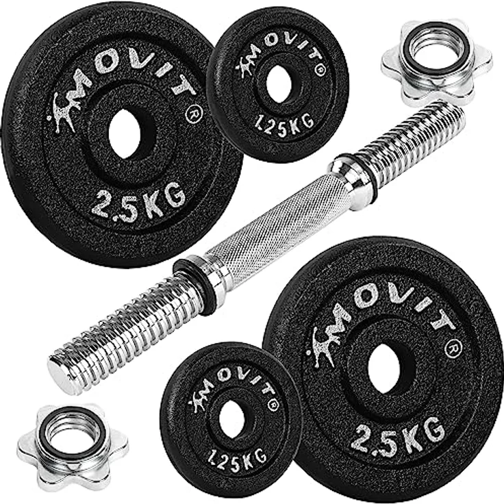 MOVIT® Kurzhantel PRO Set, Gusseisen Hantel, 1x 10kg, Stange 30mm Standardnorm, Griff gerändelt, Sternverschlüsse, Hantel Set Kurzhantelset Gewichte – Bild 2