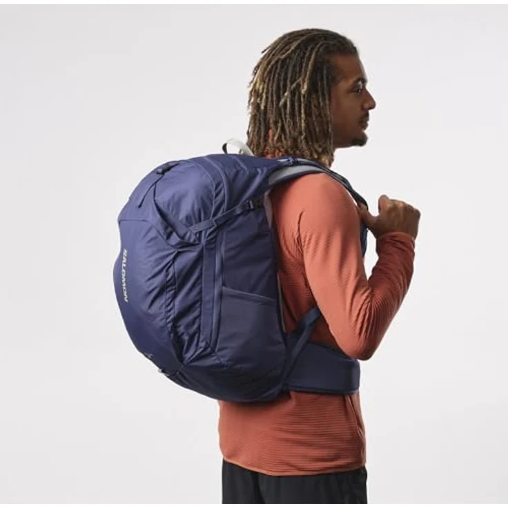 Salomon Trailblazer 30, Unisex-Wanderrucksack mit 30 Litern Fassungsvermögen, komfortablem Tragesystem und elastischen Seitentaschen, Mazarine Blue / Ghost Gray – Bild 4