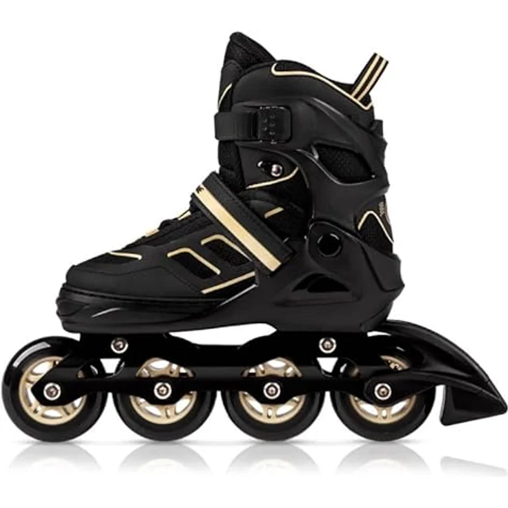 Nils Extreme Inline Skates für Erwachsene und Kinder - ABEC9 Kugellager - Rollerblades Damen und Herren - Größenverstellbar 39-42 - Schwarz Beige – Bild 4