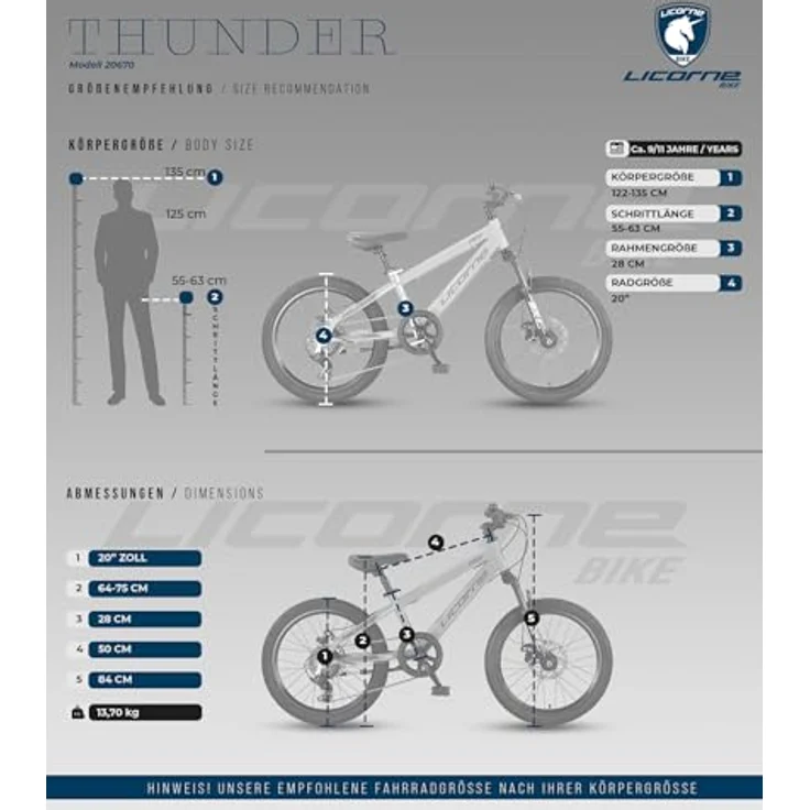 Licorne Bike Thunder Premium Mountainbike, 20 Zoll Aquamarine, Discbremse, optimierte Kettenschaltung, robustes Design, 85 % vormontiert – Bild 5
