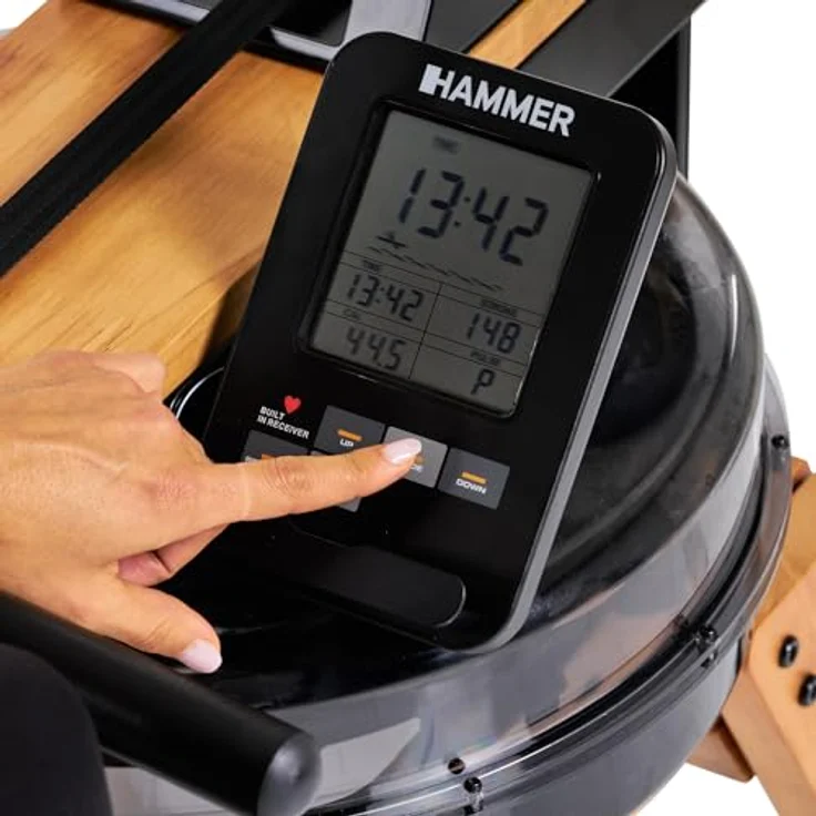 HAMMER AquaFold Wasser-Rudergerät, Echtholz, klappbar, 99% vormontiert mit 6-fach verstellbarem Wasserwiderstand und Bluetooth Trainingscomputer – Bild 2