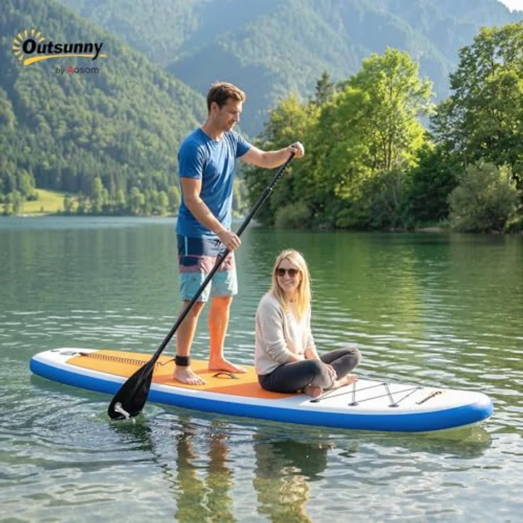sportnow Outsunny Stand Up Paddling Board Set, Aufblasbar 305cm mit Paddel, orangefarbene EVA-Anti-Rutsch-Matte, max. 150kg Belastbarkeit, komplettes Zubehörset – Bild 2