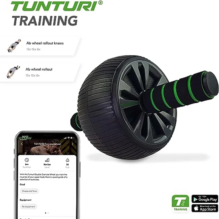 Tunturi Bauchmuskeltrainer, Trainingsrad für Bauchmuskeln, Training für Oberkörper und Gleichgewicht, Ab Roller – Bild 3