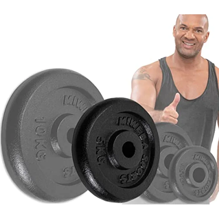 Miweba Sports Hantelscheiben Set HSG75 | 𝐏𝐫𝐨𝐟𝐢 Hanteln - Hantelscheibe - Hantel Scheiben - Gusseisen Gewichte - Ø 30/31 mm - Hantelset - Gewichtsscheiben - Hantelgewicht - Plates (4X 5.0 Kg)