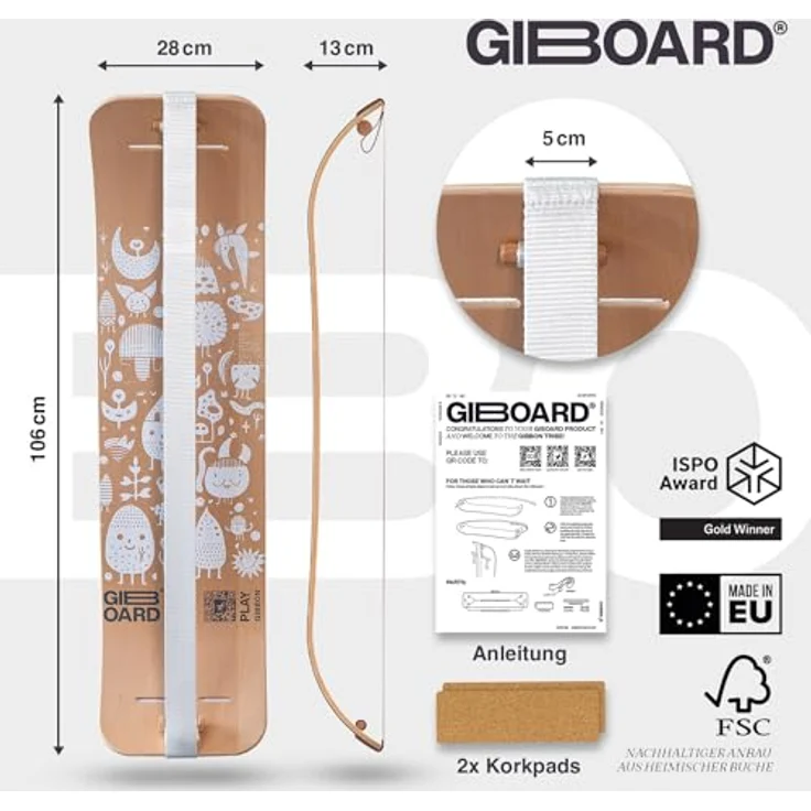 GIBBON Giboard-Set Play White, 106cm Balance Board mit interaktiver App, Gleichgewichtstrainer inkl. Slackline für Tricks & Workouts – Bild 3