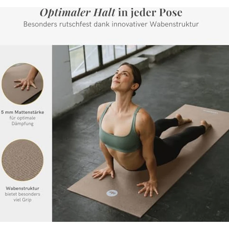 LOTUSCRAFTS® MUDRA Yoga Matte, 5 mm dick, rutschfest, universell einsetzbar, 183 x 60 cm, oeko-tex 100 zertifiziert, leichte Fitnessmatte für Zuhause und Studio – Bild 2
