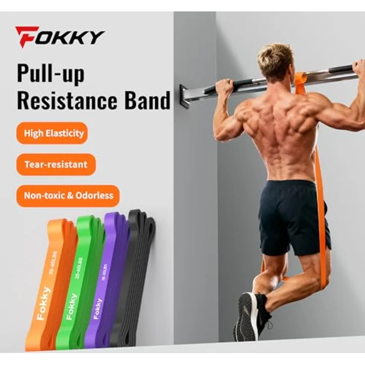 Fokky Widerstandsbänder Resistance Bands Set, 4 Stufen mit Türanker & Schutzpads, Gymnastikband für Muskelaufbau und Krafttraining, schwarz-lila-grün-orange – Bild 4