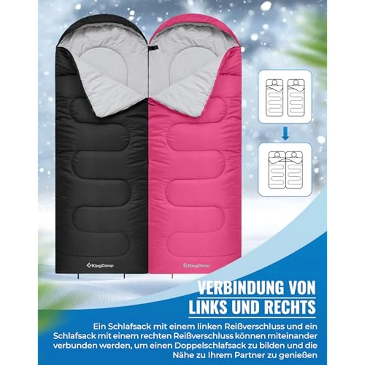 KingCamp Oasis Serie Deckenschlafsack mit Kopfteil, 220 × 75 cm, wasserabweisend, 3-Jahreszeiten, Komfortbereich 12°C bis -3°C – Bild 5
