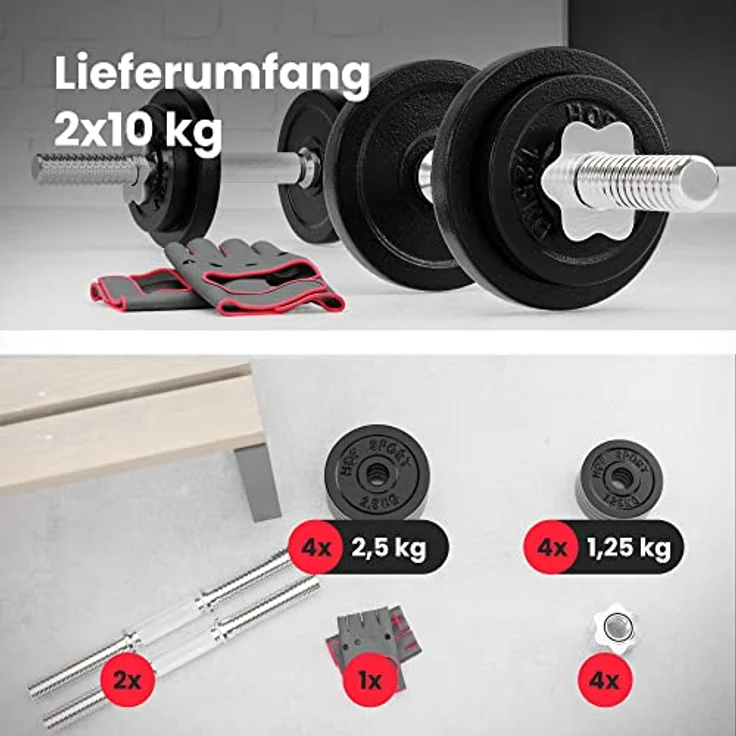 Hop-Sport Guss Kurzhanteln Hantel Set Hanteln 10kg 15kg 20kg 30kg 40kg 60 kg Gewichte (2 x 10 kg) – Bild 2