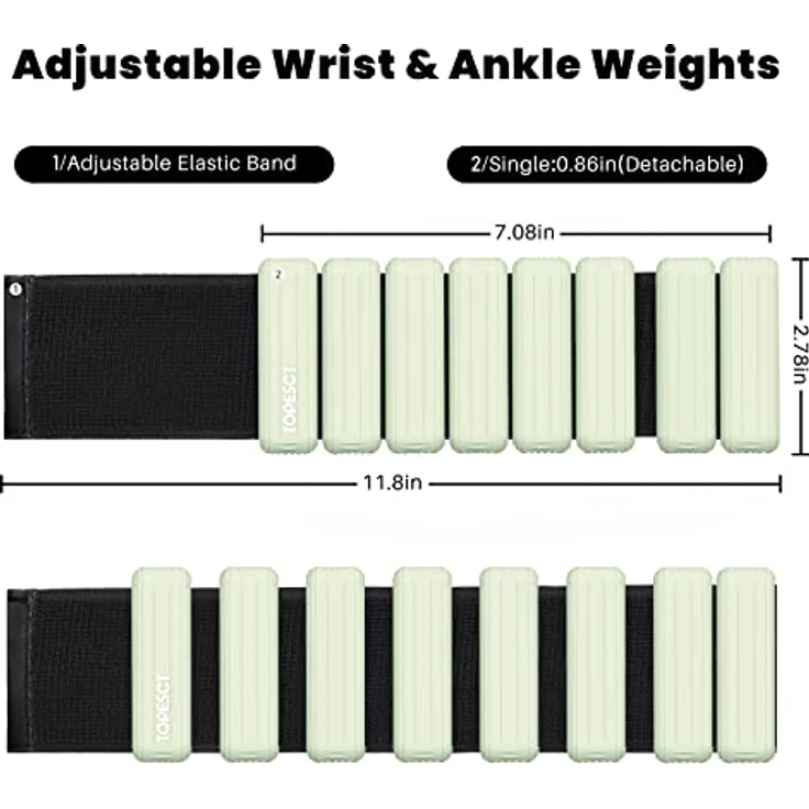 TopEsct Verstellbare Handgelenkgewichte – Set mit 2 Stück (je 0,9 kg) | Langlebiges tragbares Handgelenk- und Knöchelgewichte für Yoga, Tanz, Barre, Pilates, Cardio, Aerobic, Walking (Olivgrün) – Bild 2