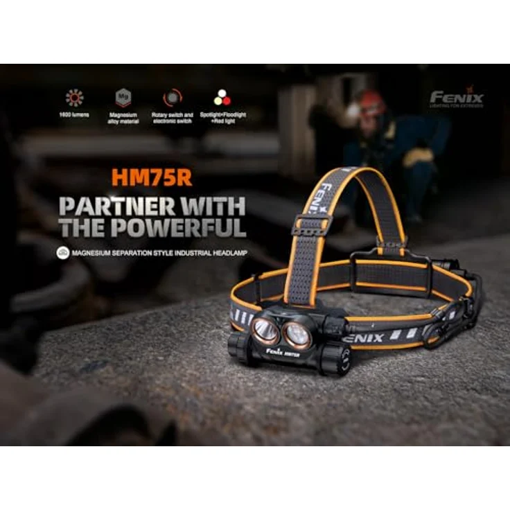 Fenix HM75R SE, wiederaufladbare Arbeits-/Industrie- und Outdoor-Stirnlampe, 1600 Lumen, 223 m Reichweite, max. 100 Stunden Laufzeit, IP68, kaltweißer Punkt, neutralweißes Flutlicht, rotes Licht – Bild 5