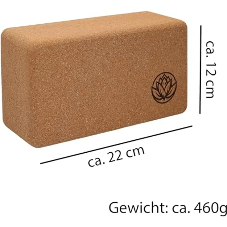 VonBueren Yoga Block aus Kork, 22 x 12 x 7,5 cm, rutschfest und elastisch, leicht und handlich, Yogazubehör für Damen und Herren – Bild 2