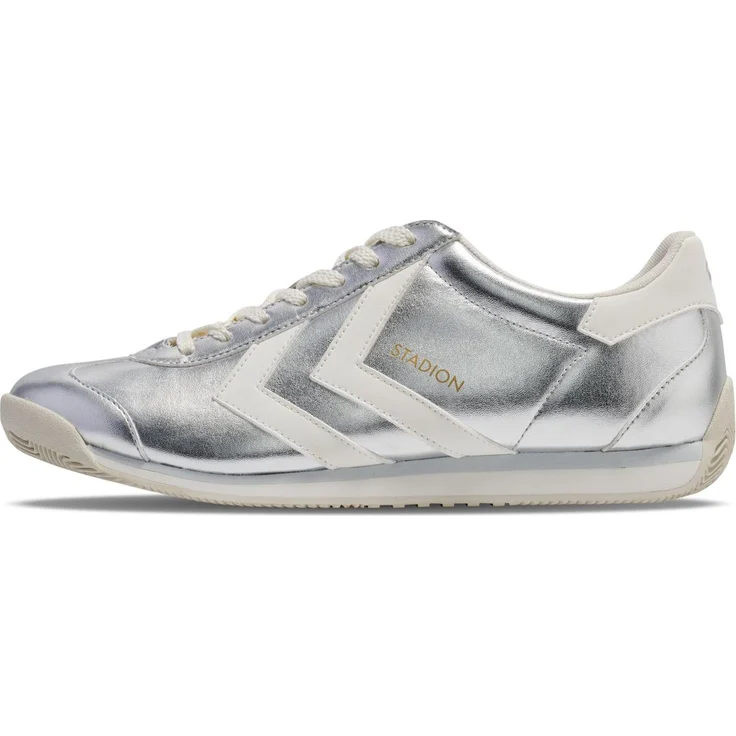 Hummel Stadion Metallic Sneaker, verspiegeltes Lackleder in Silber, Größe 41, Gummi-Außensohle für Komfort und Flexibilität