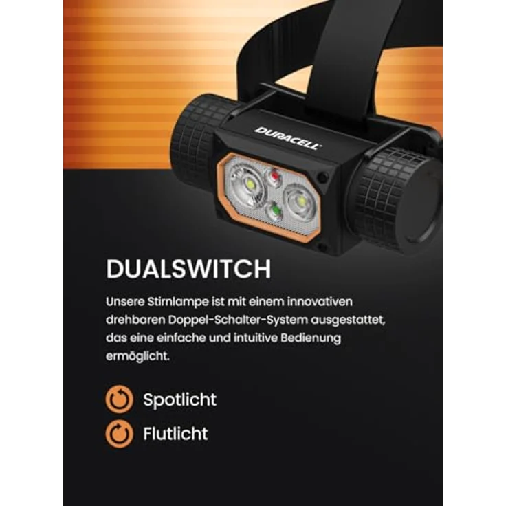Duracell LED Stirnlampe DH2000R Pro, 2000 Lumen, Digital-Fokus, 120 m Leuchtweite, Rotlicht & Broadview, USB-C wiederaufladbar, 21700 Li-Ion Akku, IP54 spritzwassergeschützt – Bild 5