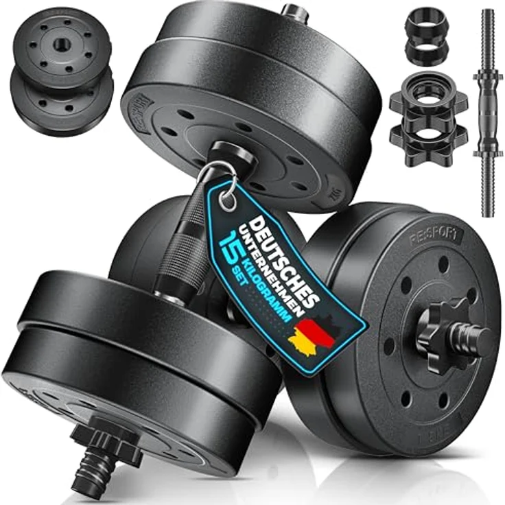 RE:SPORT 2er Hanteln Set verstellbar, 15/20/30/40 kg mit rutschfesten Griffen, 4 Sternverschlüssen, für Muskelaufbau & Workout zu Hause – Bild 1